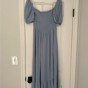 Reformation Blue Off the Shoulder Midi Dress
